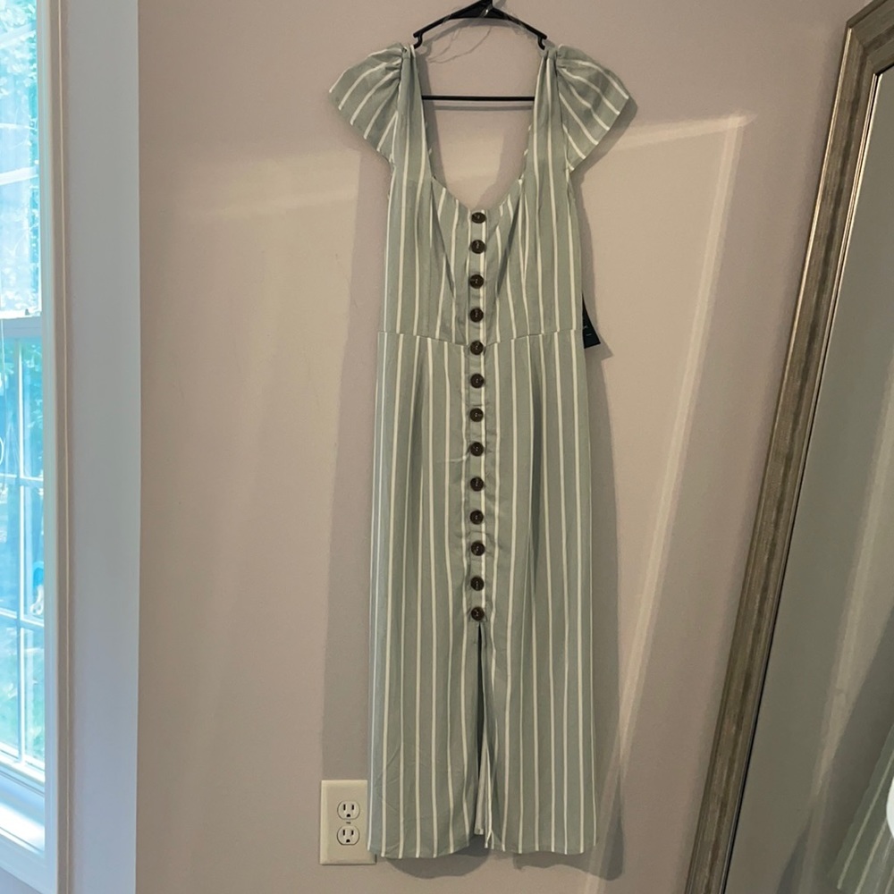 Striped Button Front Midi Dress